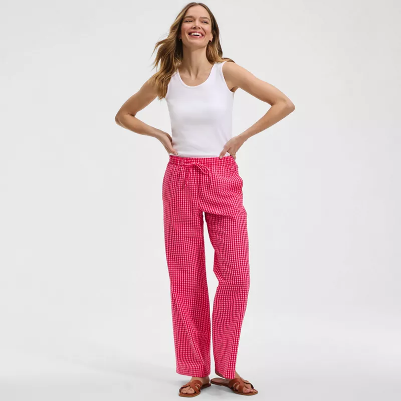 Women's Seersucker High Rise Drawstring Wide Leg Pants, alternative image