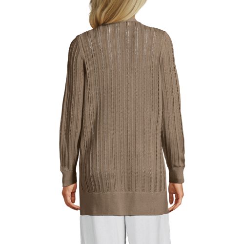  Lands' End Langer Offener Soft Flow Ajour-cardigan Aus Leinenmix, Damen, Größe:32-34 Petite, Weiß, Baumwolle/leinen/lyocell (viskose), By Lands' End 