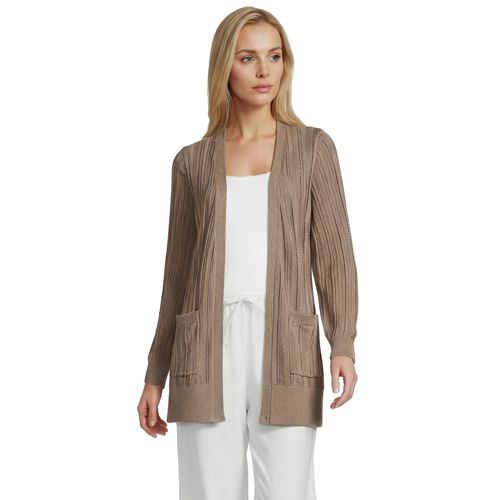  Lands' End Langer Offener Soft Flow Ajour-cardigan Aus Leinenmix, Damen, Größe:32-34 Petite, Weiß, Baumwolle/leinen/lyocell (viskose), By Lands' End 