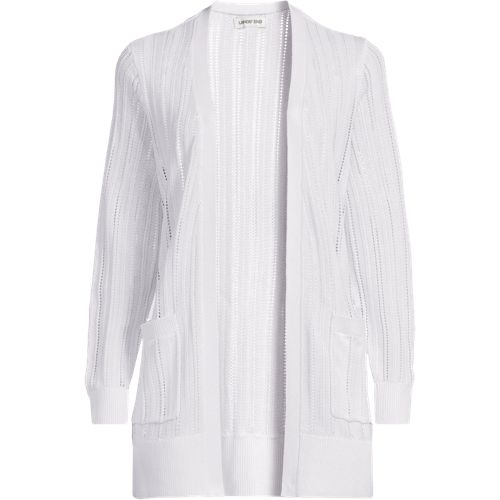 Soft Drape Linen Blend Long Pointelle Cardigan, Women, size: 1X, plus, White, Cotton/Linen/Lyocell, by Lands' End