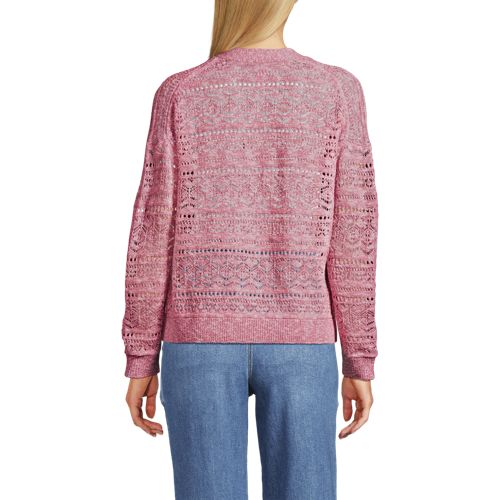  Lands' End Soft Ease Ajour-cardigan Aus Leinenmix, Damen, Größe:l Petite, Pink, Baumwolle/leinen/nylon, By Lands' End 