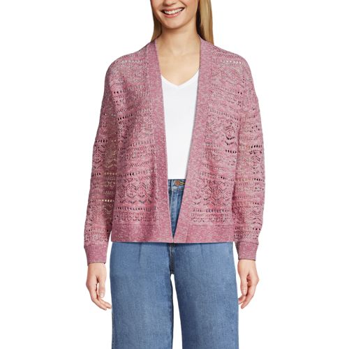  Lands' End Soft Ease Ajour-cardigan Aus Leinenmix, Damen, Größe:l Petite, Pink, Baumwolle/leinen/nylon, By Lands' End 