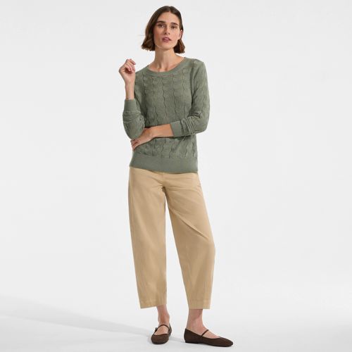 Soft Drape Linen Blend Crew Neck Knit, Women, size: M, regular, Green, by Lands' End
