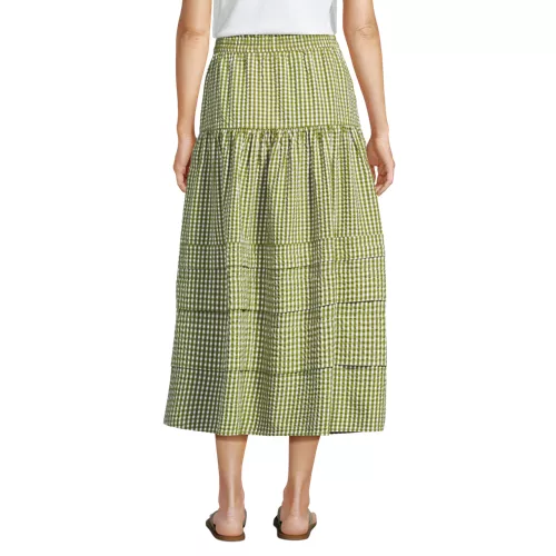 Women's Seersucker Pull On Midi Skirt, Back