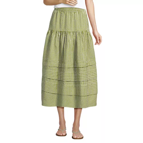 Women's Seersucker Pull On Midi Skirt, Front