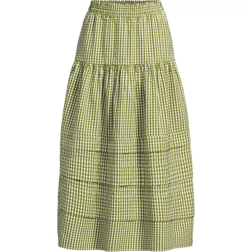 Women's Seersucker Pull On Midi Skirt, Front