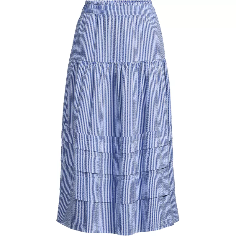 Women's Plus Size Seersucker Pull On Midi Skirt, Front