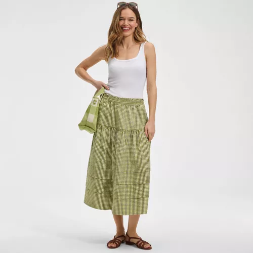 Women's Seersucker Pull On Midi Skirt, alternative image