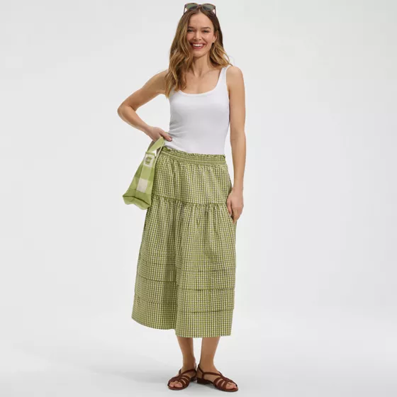 Women's Seersucker Pull On Midi Skirt - primary