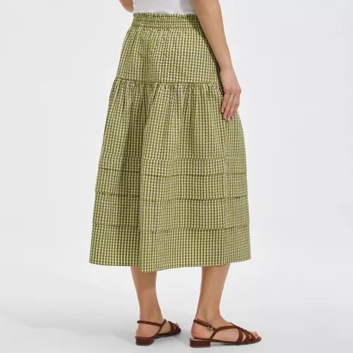 Women's Seersucker Pull On Midi Skirt, Back
