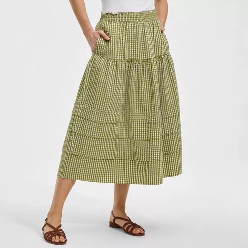 Women's Seersucker Pull On Midi Skirt, Front