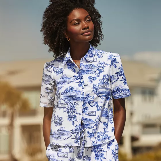 Women's Poplin Button Front Shirt - primary
