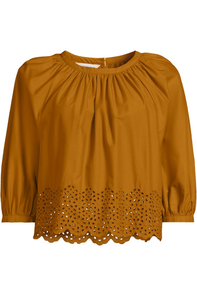 Women's Plus Size Gathered Eyelet Top - Lands' End - Yellow - 2X