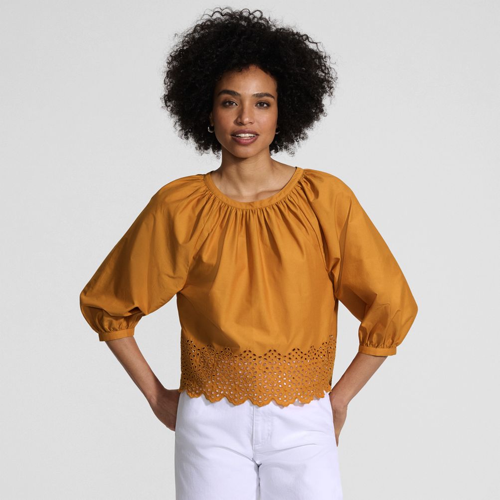 Women's Gathered Eyelet Top | Lands' End