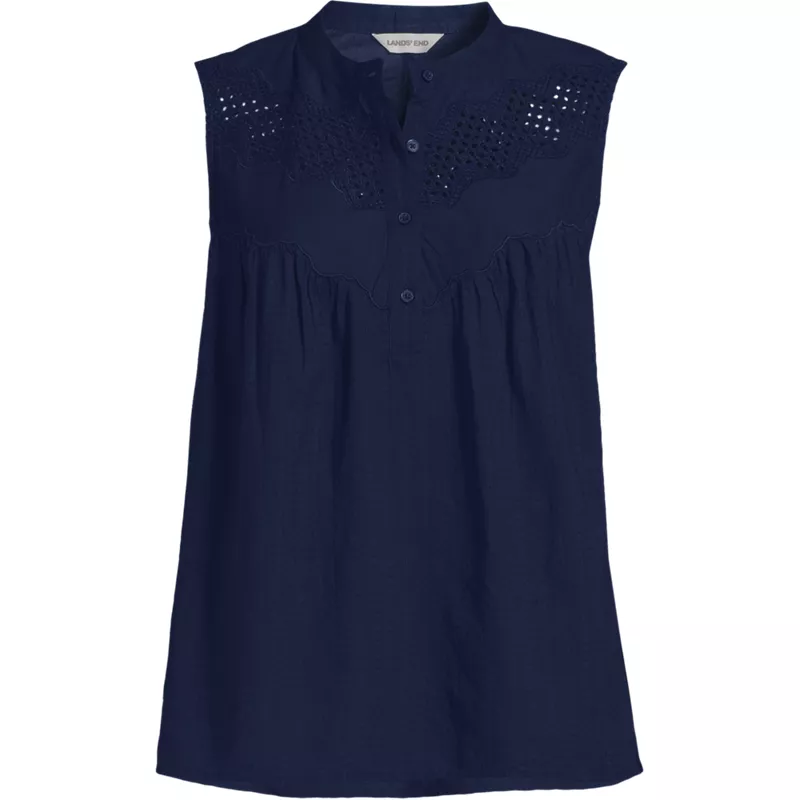 Women's Plus Size Sleeveless Eyelet Pullover Top, Front
