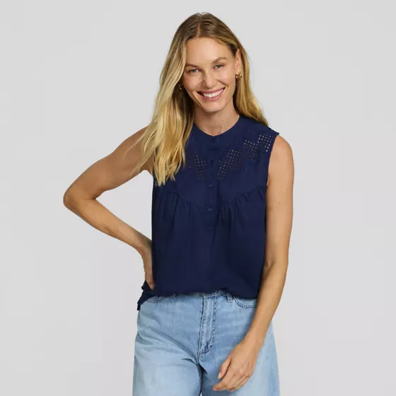 Women's Sleeveless Eyelet Pullover Top - primary