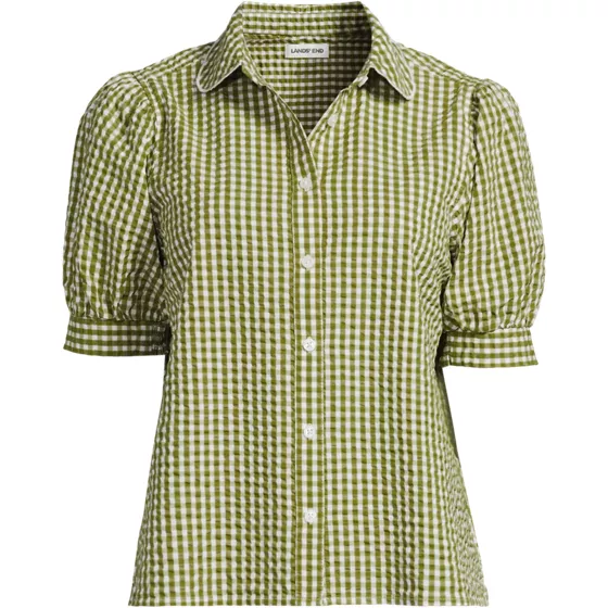 Women's Seersucker Peter Pan Collar Shirt - primary