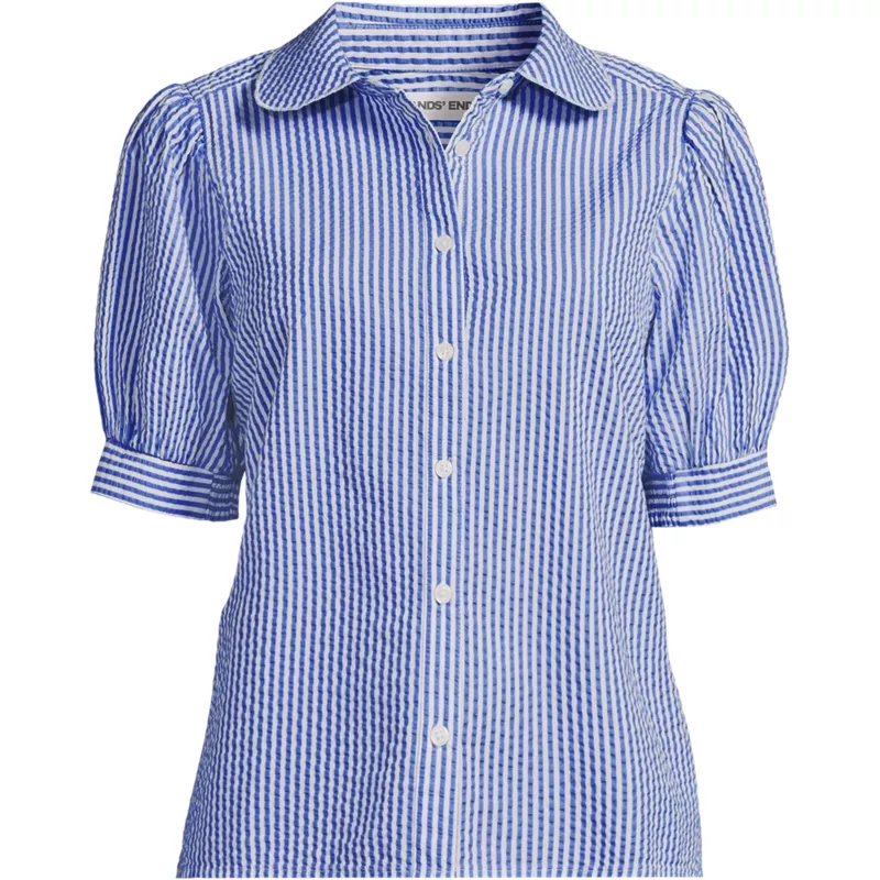 Women's Seersucker Peter Pan Collar Shirt, Front