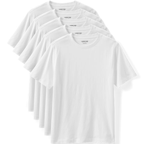 Crew Neck T‑Shirt - 5 Pack, Men, size: M, regular, White, by Lands' End