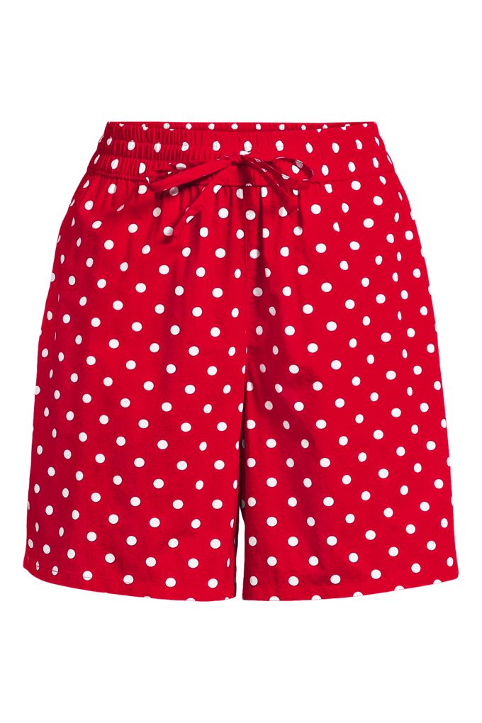 Lands' End Women's Plus Size Poplin High Rise Pull On 7" Shorts In Red