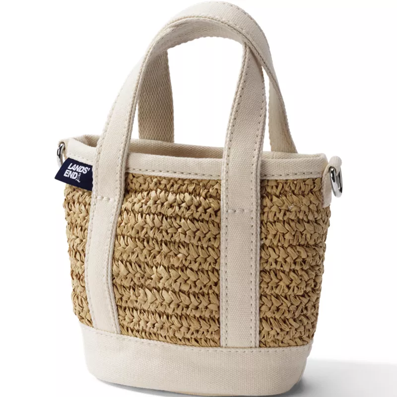 Mini Raffia Open Top Canvas Tote Bag, Front