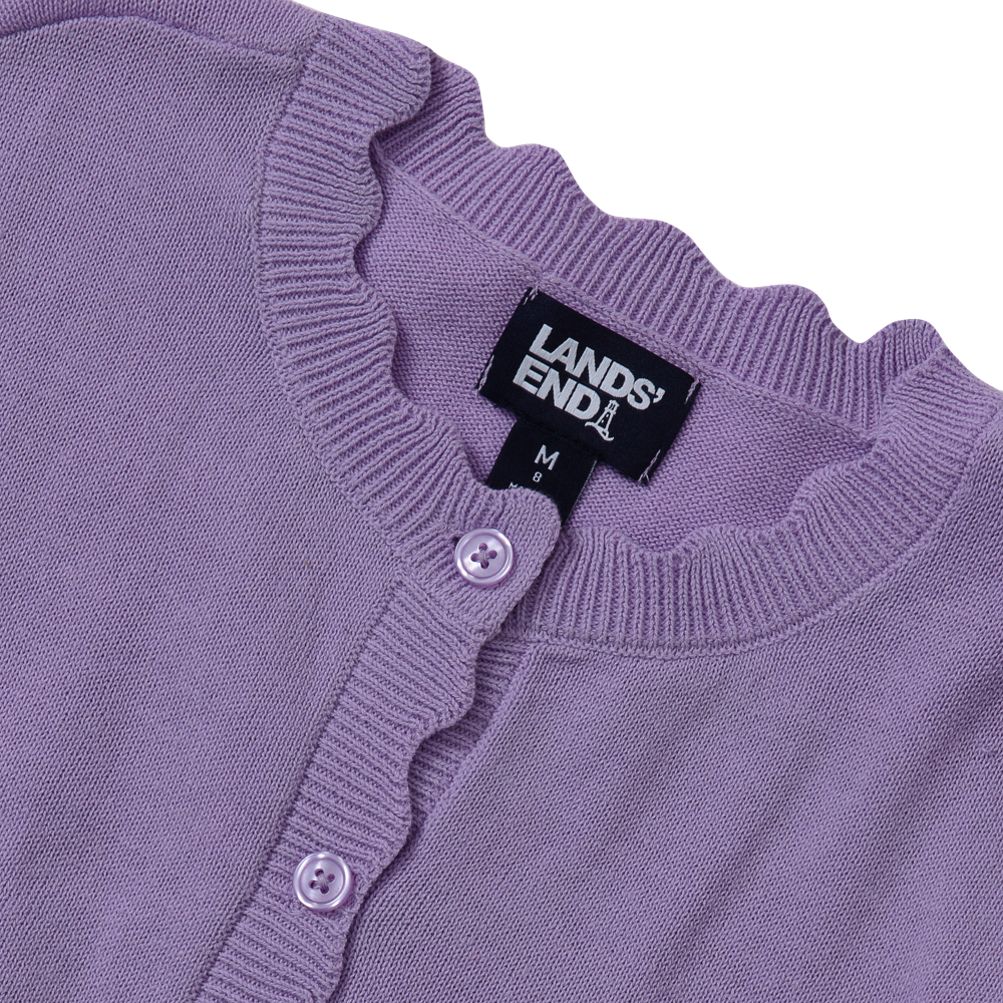 英国製LANDS’ END コットンニット L ラベンダー#767 Girls Scalloped Hem Cardigan | Lands' End