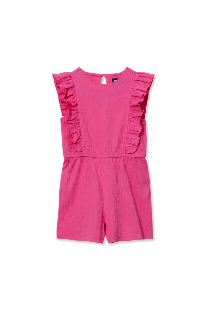 Girls Sleeveless Ruffle Knit Romper - Lands' End - Pink - XL