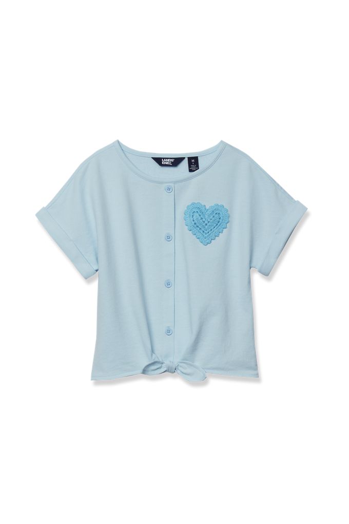 Girls Slouchy Button Front Terry Knit Top - Lands' End - Blue - L
