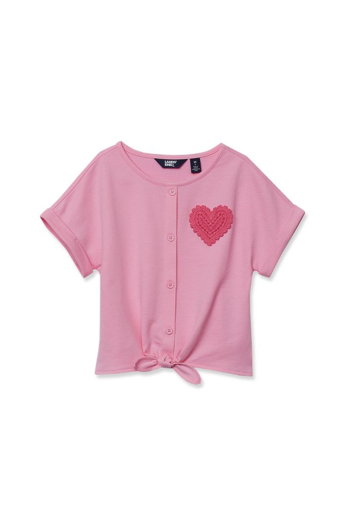 Girls Slouchy Button Front Terry Knit Top - Lands' End - Pink - M