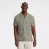 Men's Short Sleeve Cotton Linen Vertical Stripe Button Through Camp Collar Shirt, Front