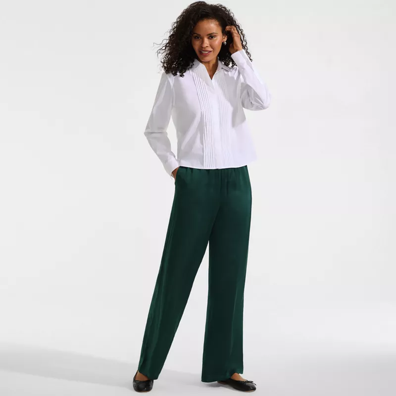 Women's Satin Mid Rise Relaxed Pull On Wide Leg Pants, alternative image