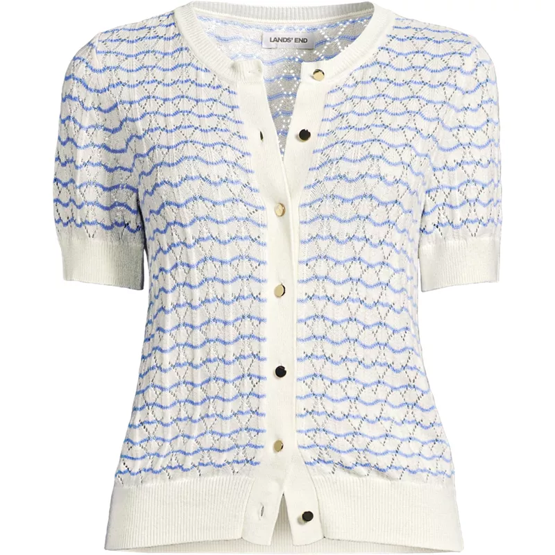 Women's Plus Size Cotton Viscose Short Sleeve Cardigan Sweater, Front