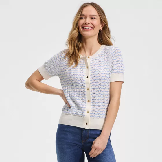 Women's Cotton Viscose Short Sleeve Cardigan Sweater - primary
