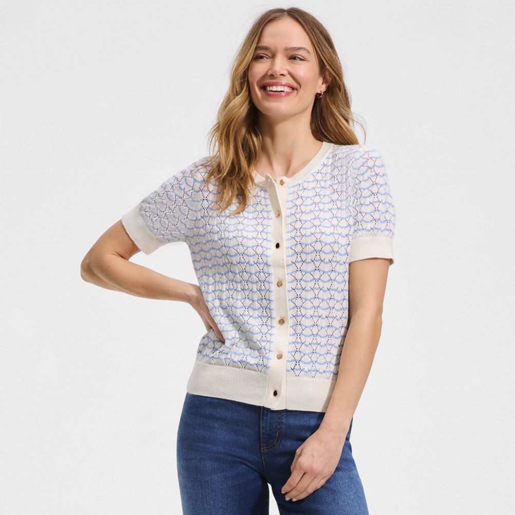 Women's Cotton Viscose Short Sleeve Cardigan Sweater | Lands' End