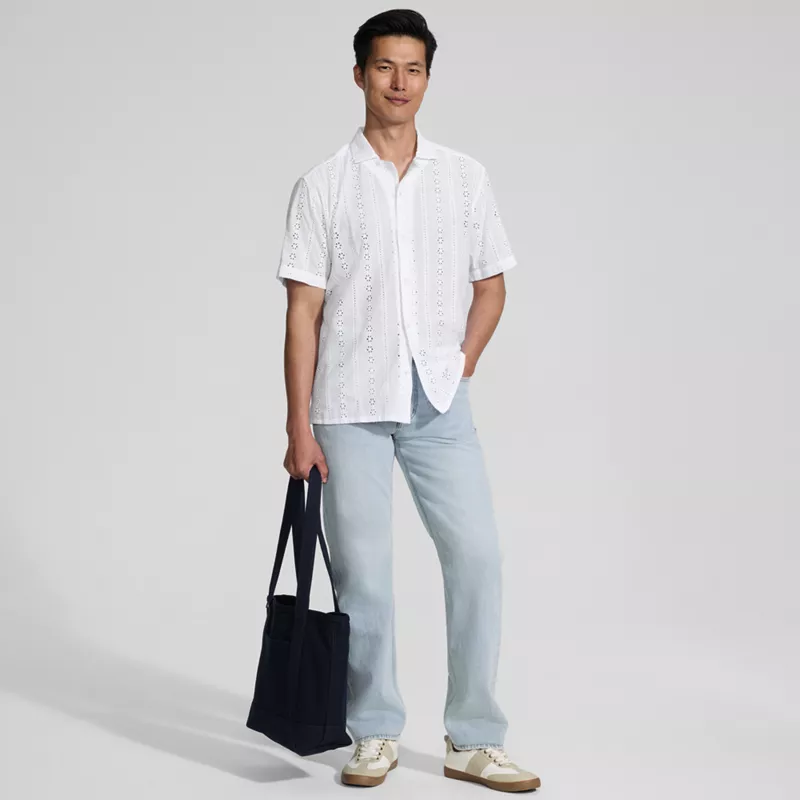 Men's Eyelet Camp Collar Shirt, alternative image