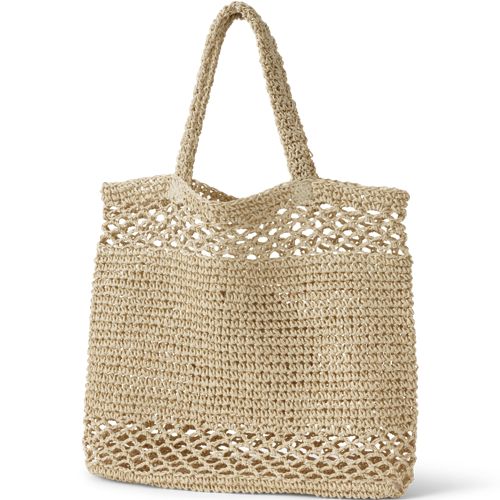  Lands' End Bestickte Offene Strohtasche, Damen, Größe:null Regular, Beige, Paper, By Lands' End 