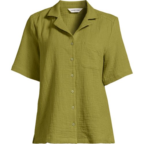 Cotton Cheesecloth Shirt, Women, size: 24, plus, Green, Cotton, by Lands' End