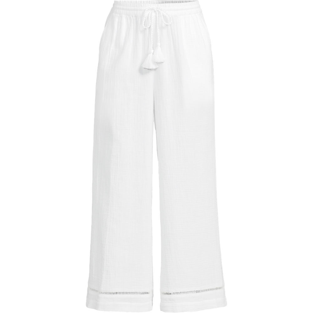 Cotton Cheesecloth Cropped Trousers, Women, size: 28, plus, White, Cotton, by Lands' End