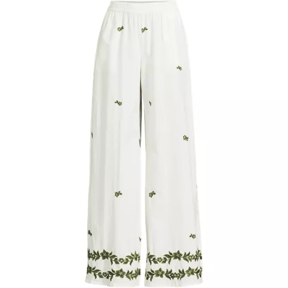 Women's Plus Size Poplin High Rise Extra Wide Leg Embroidered Pants - primary