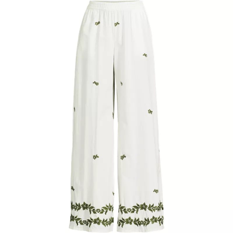 Women's Plus Size Poplin High Rise Extra Wide Leg Embroidered Pants, Front