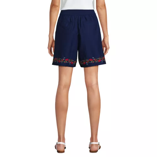 Women's Poplin Embroidered High Rise 7" Pull On Shorts, Back