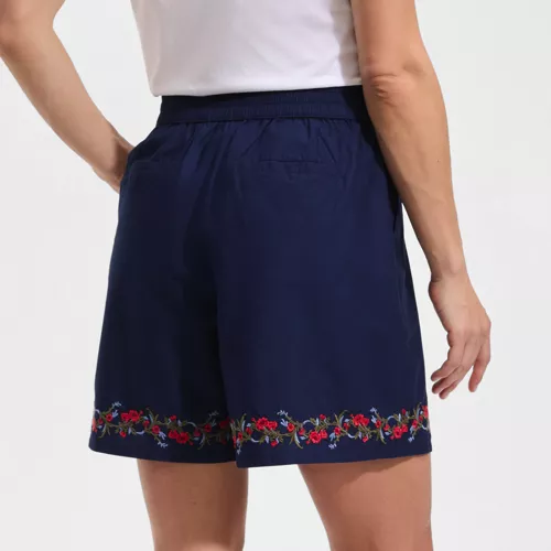 Women's Poplin Embroidered High Rise 7" Pull On Shorts, Back