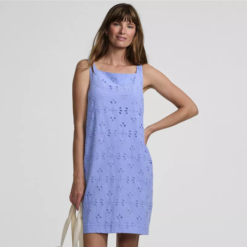 Women's Sleeveless Eyelet Shift Above the Knee Dress, alternative image