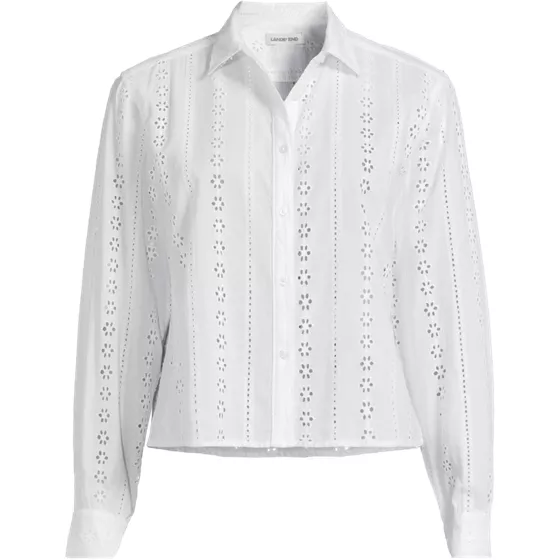 Women's Plus Size Eyelet Cropped Button Front Shirt - primary