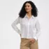 Women's Eyelet Cropped Button Front Shirt, Front