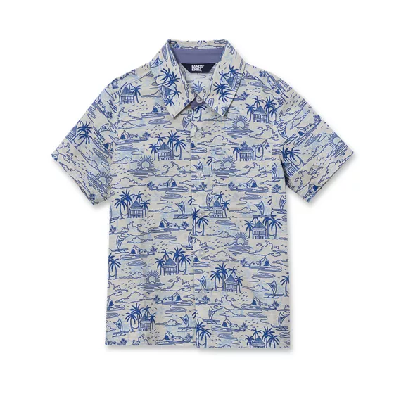 Boys Short Sleeve Linen Slub Button Down Shirt - primary