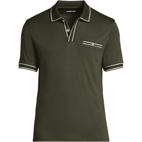 Welt Pocket Supima Polo Shirt, Men, size: L, regular, Green, Cotton, by Lands' End