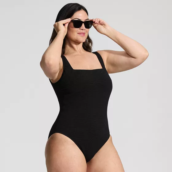 Womens Plus Size Boucle Square Neck Scoop Back One Piece Swimsuit - primary
