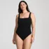 Womens Plus Size Boucle Square Neck Scoop Back One Piece Swimsuit, Front