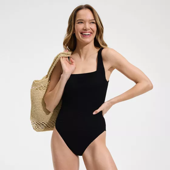 Womens Boucle Square Neck Scoop Back One Piece Swimsuit - primary